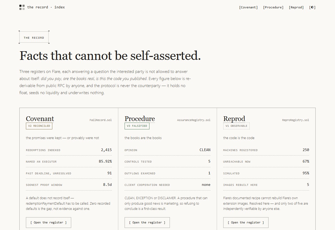 The Record landing page showing the three registers with their current figures